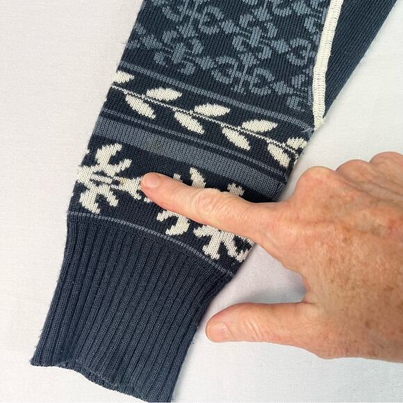 Cabelas Merino Wool Full Zip Ski Sweater Mens Large Blue Nordic Mock Neck Knit - Picture 9 of 9